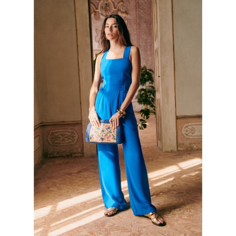 Sezane Sky Wide Leg Trouser Jumpsuit  Electric Blue Sz 12 Parisian